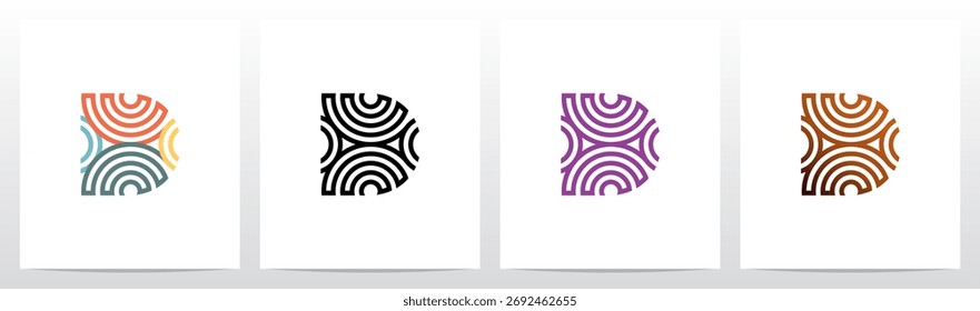  Kreisförmige Linien Konzentrischer geometrischer Buchstabe Anfangslogo Design D