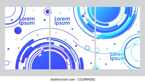 Circular lines and dots. Blue abstract technology background. Geometric, concentric, radiation circle, vortex elements.