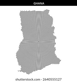 Circular lines form the outline of Ghana, showcasing creativity.