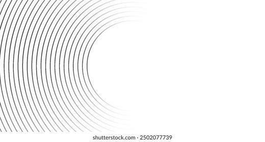 Kreisförmige Linien geometrischen Hintergrund im abstrakten Stil. Moderne Linie Kunst Illustration mit schwarzen kreisförmigen konzentrisch auf Halbton Design-Vorlage. modern