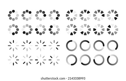 Circular Loading Buffering Icon Vector Set Video Ready for Animation All Keyframes Frames Bufring Circle Waiting for Connection Buffer Preloader Download Symbol