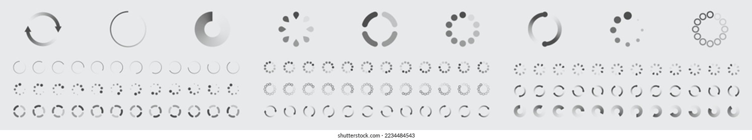 Circular Loading Buffering Icons Vector Set Video Ready for Animation Gif 12FPS All Keyframes Frames Bufring Circle Waiting for Connection Buffer Preloader Download Symbol Easy Replace Color