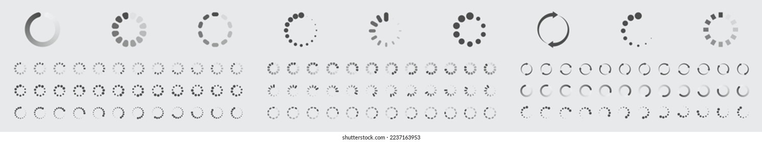 Circular Loading Buffering Icons Vector Set Video Ready for Animation Gif 12FPS All Keyframes Frames Bufring Circle Waiting for Connection Buffer Preloader Download Symbol Easy Replace Color