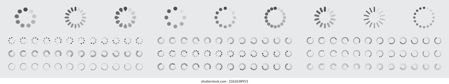 Circular Loading Buffering Icons Vector Set Video Ready for Animation Gif 12FPS All Keyframes Frames Bufring Circle Waiting for Connection Buffer Preloader Download Symbol Easy Replace Color