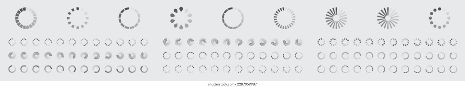 Circular Loading Buffering Icons Vector Set Video Ready for Animation Gif 12FPS All Keyframes Frames Bufring Circle Waiting for Connection Buffer Preloader Download Symbol Easy Replace Color