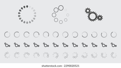 Circular Loading Buffering Icons Vector Set Video Ready for Animation Gif 12FPS All Keyframes Frames Bufring Circle Waiting for Connection Buffer Preloader Download Symbol Easy Replace Color