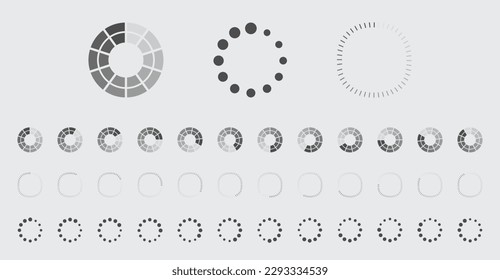 Circular Loading Buffering Icons Vector Set Video Ready for Animation Gif 12FPS All Keyframes Frames Bufring Circle Waiting for Connection Buffer Preloader Download Symbol Easy Replace Color