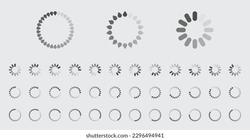 Circular Loading Buffering Icons Vector Set Video Ready for Animation Gif 12FPS All Keyframes Frames Bufring Circle Waiting for Connection Buffer Preloader Download Symbol Easy Replace Color