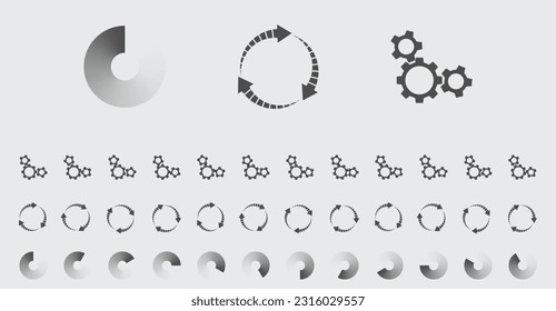 Circular Loading Buffering Icons Vector Set Video Ready for Animation Gif 12FPS All Keyframes Frames Bufring Circle Waiting for Connection Buffer Preloader Download Symbol Easy Replace Color