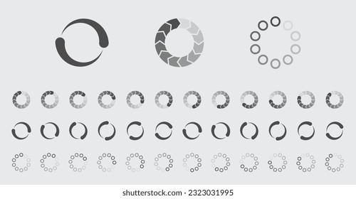 Circular Loading Buffering Icons Vector Set Video Ready for Animation Gif 12FPS All Keyframes Frames Bufring Circle Waiting for Connection Buffer Preloader Download Symbol Easy Replace Color