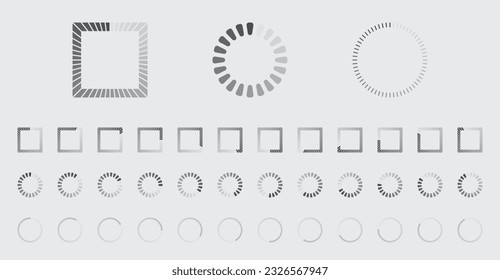 Circular Loading Buffering Icons Vector Set Video Ready for Animation Gif 12FPS All Keyframes Frames Bufring Circle Waiting for Connection Buffer Preloader Download Symbol Easy Replace Color