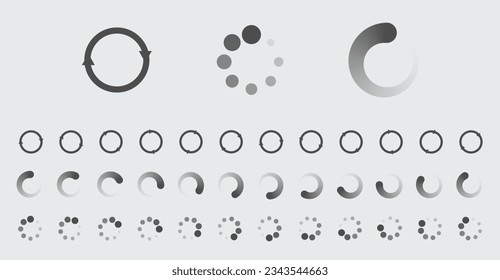 Circular Loading Buffering Icons Vector Set Video Ready for Animation Gif 12FPS All Keyframes Frames Bufring Circle Waiting for Connection Buffer Preloader Download Symbol Easy Replace Color