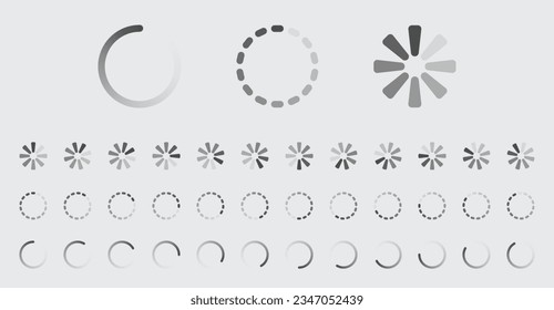 Circular Loading Buffering Icons Vector Set Video Ready for Animation Gif 12FPS Alle Keyframes Frames Bufring Circle Warten auf Verbindung Buffer Preloader Download Symbol Leichte Ersetzen Farbe