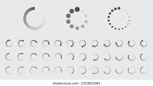 Circular Loading Buffering Icons Vector Set Video Ready for Animation Gif 12FPS All Keyframes Frames Bufring Circle Waiting for Connection Buffer Preloader Download Symbol Easy Replace Color