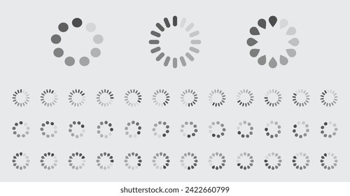 Circular Loading Buffering Icons Vector Set Video Ready for Animation Gif 12FPS All Keyframes Frames Bufring Circle Waiting for Connection Buffer Preloader Download Symbol Easy Replace Color