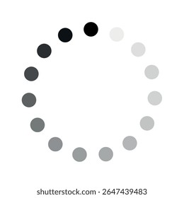 Ícone de carregamento circular em tons de gradiente de preto e branco, design mínimo, elemento de interface moderna, ícone de animação de espera