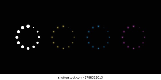 Circular Loading Icon Set – Glowing Dot Vector Collection for Progress, Animation, and Interface Design