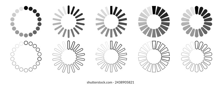 conjunto de iconos de carga circular aislado sobre fondo blanco