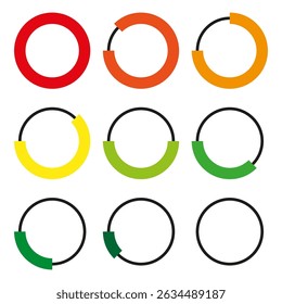 Circular loading icons. Vector progress rings. Color gradient indicators. Stepwise round sequence.