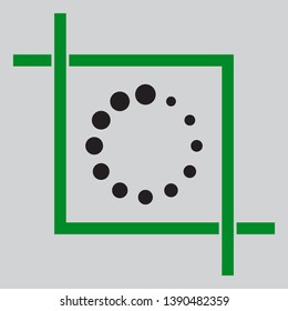 Circular loading sign. Black icon inside green crop tool at light gray background