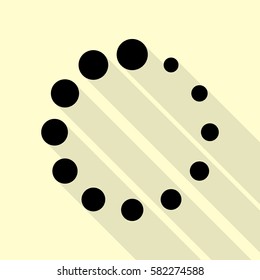 Circular loading sign. Black icon with flat style shadow path on cream background.
