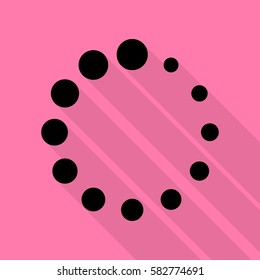 Circular loading sign. Black icon with flat style shadow path on pink background.