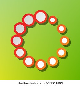 Circular loading sign. Contrast icon with reddish stroke on green background.