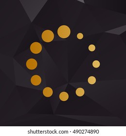 Circular loading sign. Golden style on background with polygons.