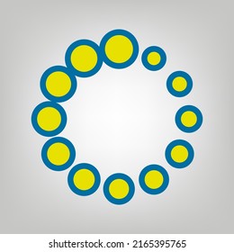 Signo de carga circular. Icono en colores de la bandera de Ucrania (amarillo, azul) en fondo gris. Ilustración.