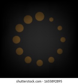 Circular loading sign. Icon as grid of small orange light bulb in darkness. Illustration.