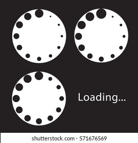 Circular loading sign, isolated on black background, vector illustration.