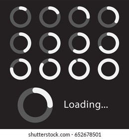 Circular loading sign, isolated on black background, vector illustration.