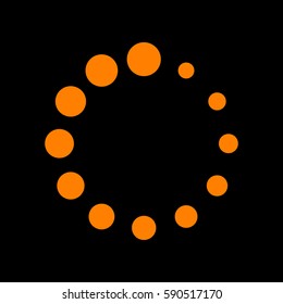 Circular loading sign. Orange icon on black background.
