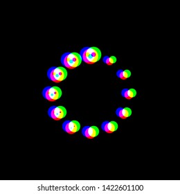 Circular loading sign. Red, green and blue unfocused contour icon at black background. Illustration.
