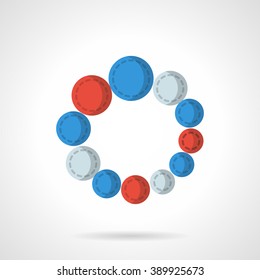 Circular loading sign with three-color balls - blue, gray and red. Web buttons. Preloader. Flat color style vector icon. Single design element for website, business.