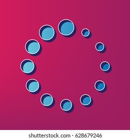 Circular loading sign. Vector. Blue 3d printed icon on magenta background.