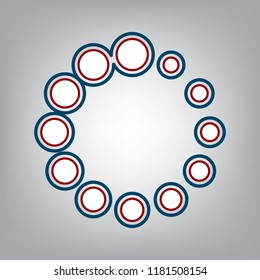 Circular loading sign. Vector. Dark red, transparent and midnight green stroke of white icon at grayish background.