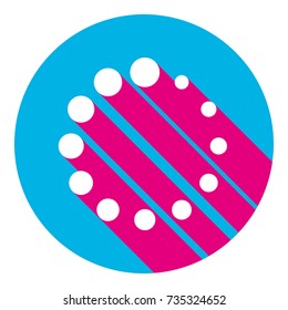 Circular loading sign. Vector. Flat white icon with mexican pink shadow inside sky blue(S and G) circle at white background. Isolated. Trend colors in 2017.