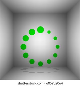Circular loading sign. Vector. Green icon with shadow in the room.