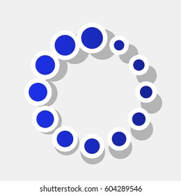 Circular loading sign. Vector. New year bluish icon with outside stroke and gray shadow on light gray background.