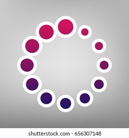 Circular loading sign. Vector. Purple gradient icon on white paper at gray background.