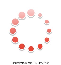 Circular loading sign. Vector. Reddish icon with white and gray shadow on white background. Isolated.