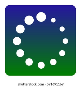 Circular loading sign. Vector. White icon at green-blue gradient square with rounded corners on white background. Isolated.