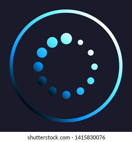 Circular loading sign. White, cyan and blue gradient icon as round button in white shell at dark blue background. Illustration.