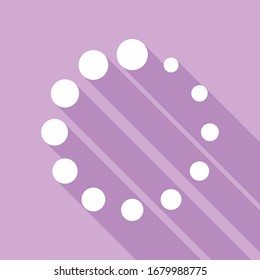 Signo de carga circular. Icono blanco con una larga sombra en fondo morado. Ilustración.