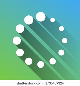 Circular loading sign. White Icon with gray dropped limitless shadow on green to blue background. Illustration.