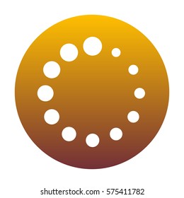 Circular loading sign. White icon in circle with golden gradient as background. Isolated.