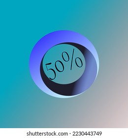 circular logo in blue, gray and burgundy gradient and with a value of 50% in the center
