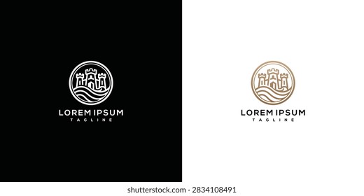 Circular Logo with Castle and Waves