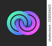Circular logo or chain round link symbol vibrant gradient creative design, overlapping of four circles look like two bright colorful letters OO monogram.